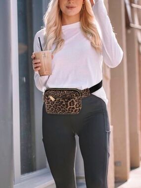 UTO Leopard Print Belt Bag / Fanny Pack with Gold Hardware